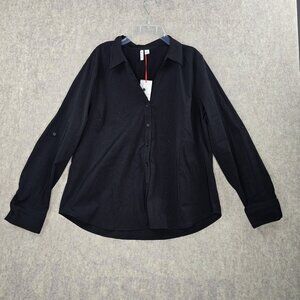 Elle Womens Button Down Shirt Black XXL Lightweight Easy Care Polyester Blend